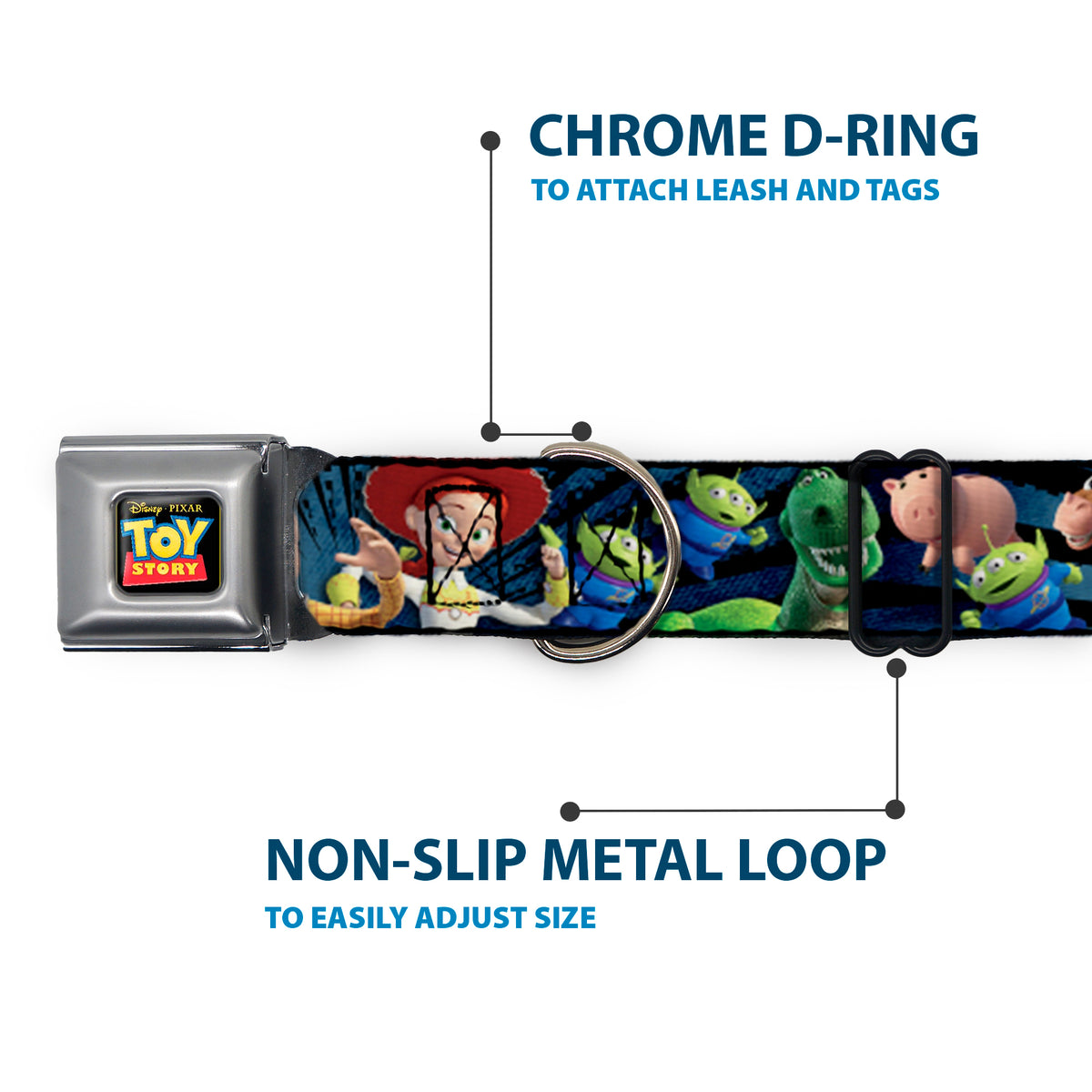 TOY STORY Logo Full Color Black Seatbelt Buckle Collar - Toy Story Characters Running2 Denim Rays Dog Collars Seatbelt Buckle Disney