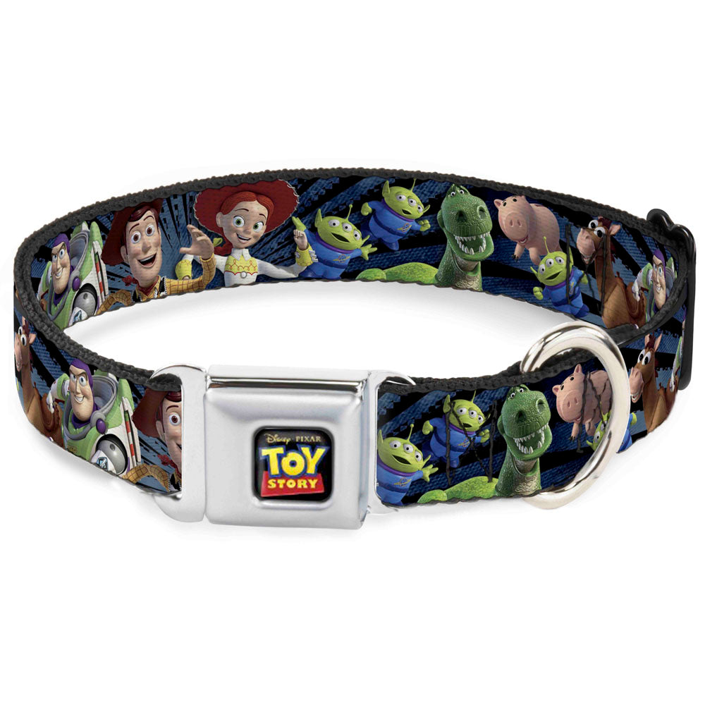 TOY STORY Logo Full Color Black Seatbelt Buckle Collar - Toy Story Characters Running2 Denim Rays Dog Collars Seatbelt Buckle Disney
