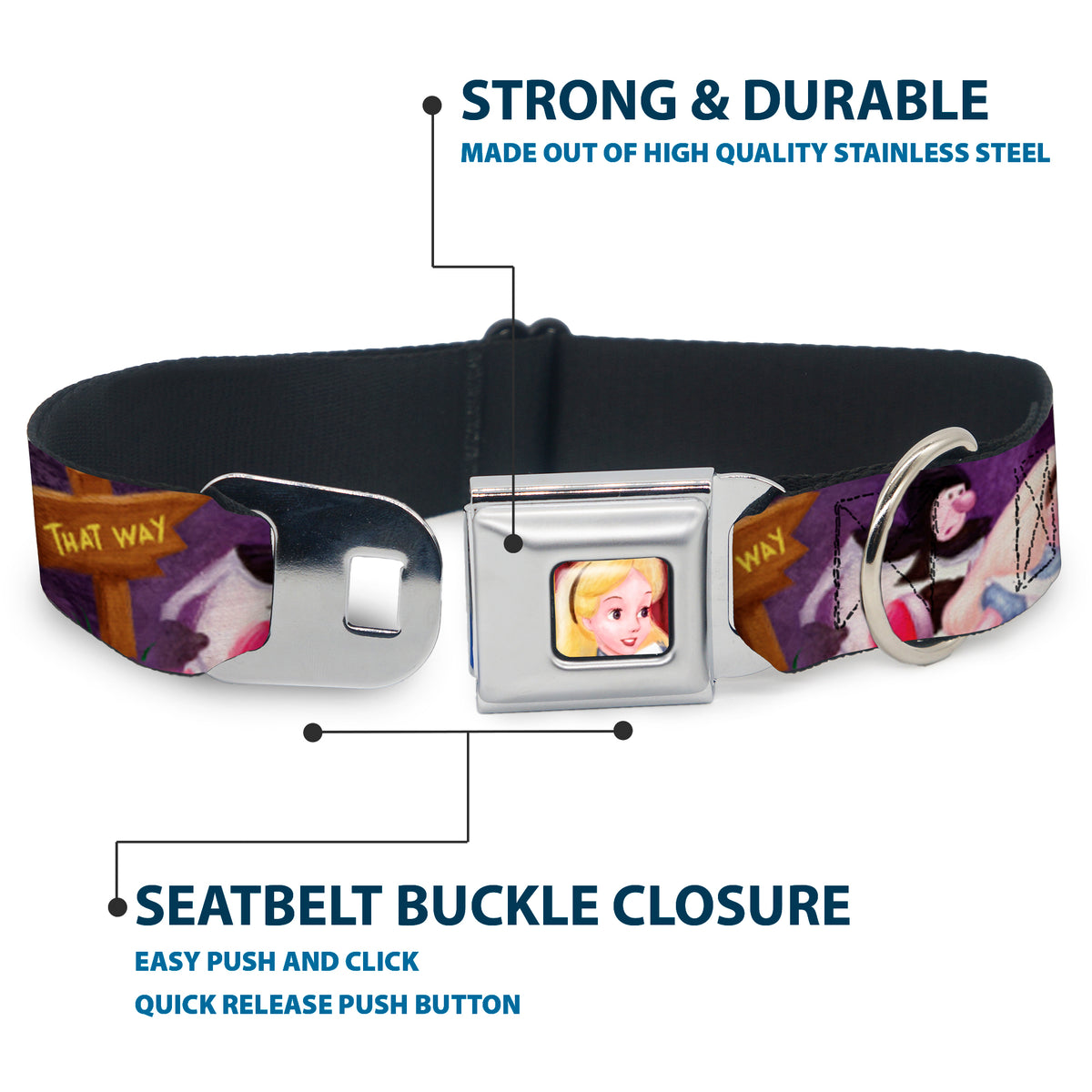 Alice Face Full Color Red Seatbelt Buckle Collar - Alice & the Queen of Hearts Scenes Dog Collars Seatbelt Buckle Disney
