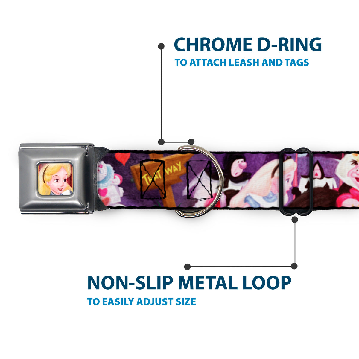 Alice Face Full Color Red Seatbelt Buckle Collar - Alice & the Queen of Hearts Scenes Dog Collars Seatbelt Buckle Disney