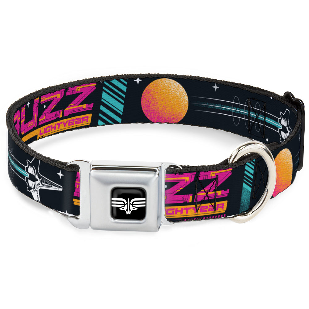 Lightyear Star Command Wings Logo Full Color Black/White Seatbelt Buckle Collar - BUZZ LIGHTYEAR Hyper Speed Spaceship Black/Multi Color Dog Collars Seatbelt Buckle Disney
