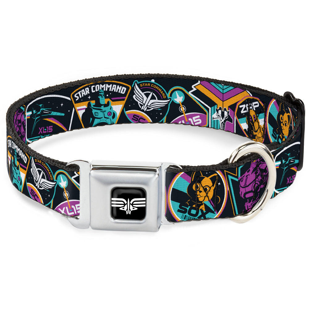 Lightyear Star Command Wings Logo Full Color Black/White Seatbelt Buckle Collar - Lightyear Mission Patches Collage Black/Multi Color Dog Collars Seatbelt Buckle Disney