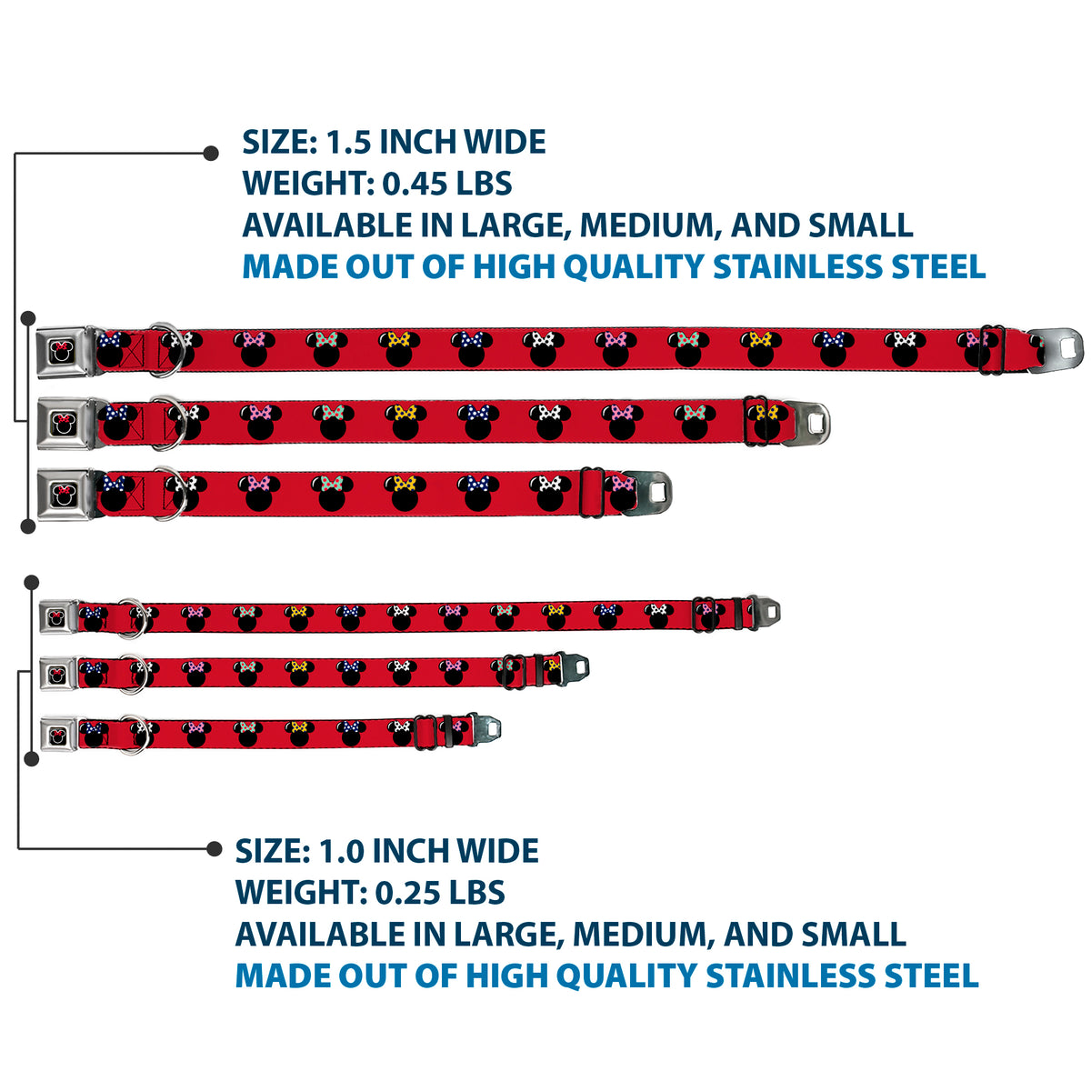 Minnie Mouse Outline Full Color Black White Red Polka Dot Seatbelt Buckle Collar - Minnie Mouse Silhouette Red/Black/Polka Dot Dog Collars Seatbelt Buckle Disney