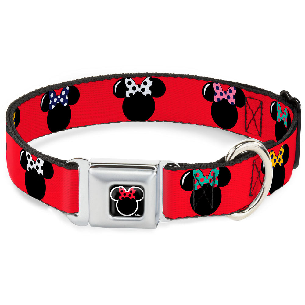 Minnie Mouse Outline Full Color Black White Red Polka Dot Seatbelt Buckle Collar - Minnie Mouse Silhouette Red/Black/Polka Dot Dog Collars Seatbelt Buckle Disney