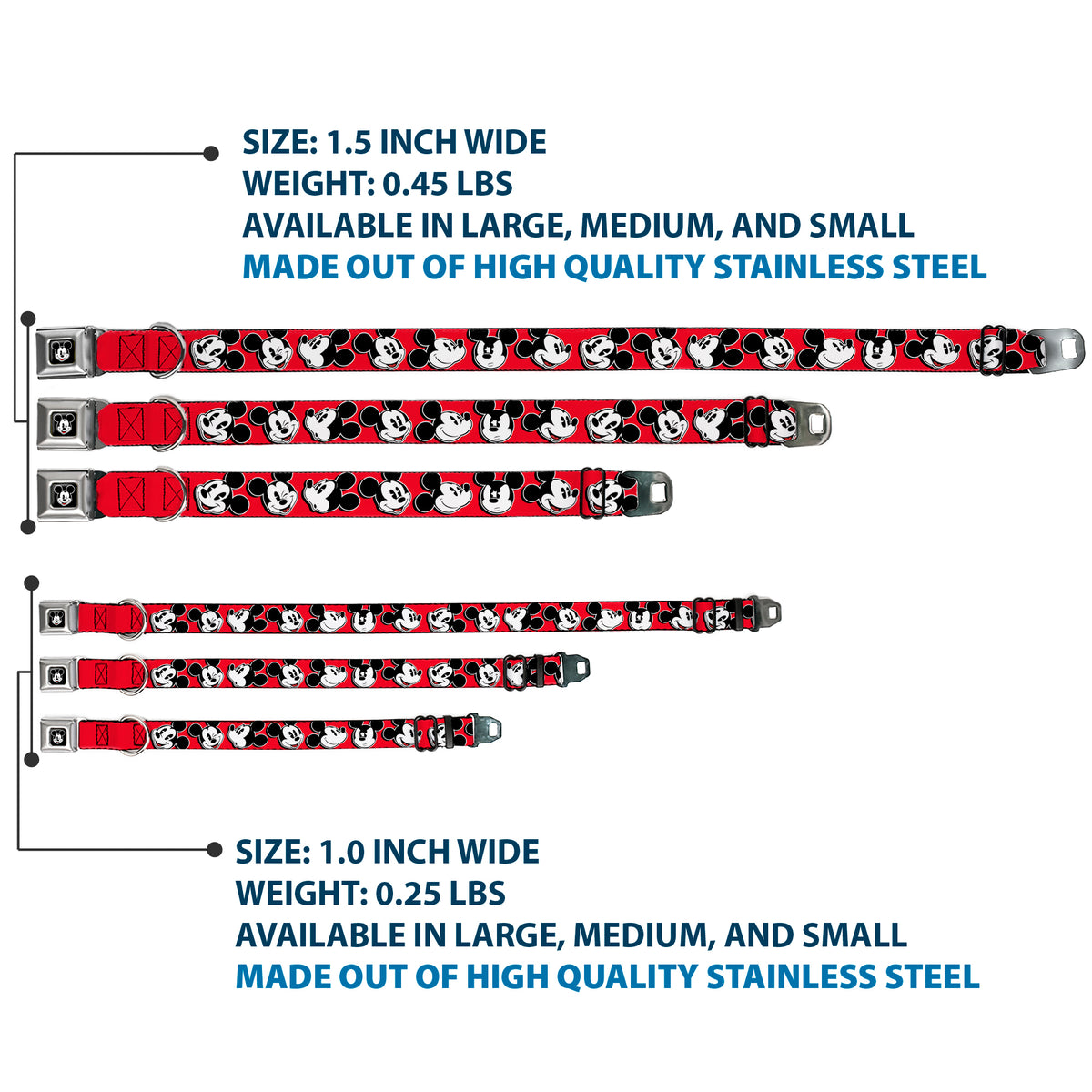 Mickey Mouse Winking Full Color Black Seatbelt Buckle Collar - Mickey Mouse Expressions Red/Black/White Dog Collars Seatbelt Buckle Disney