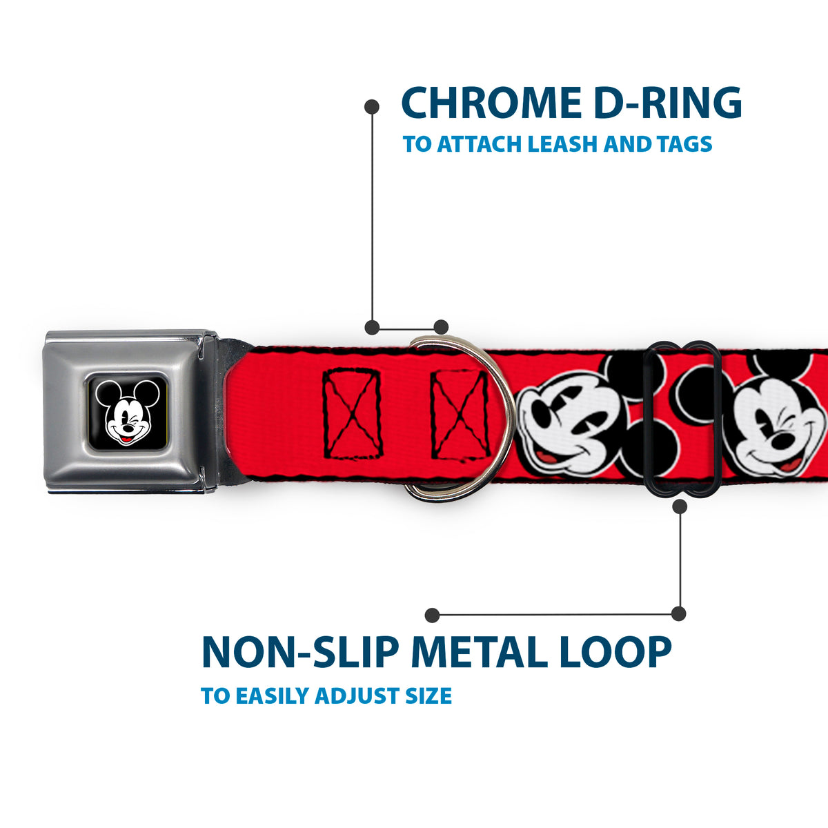 Mickey Mouse Winking Full Color Black Seatbelt Buckle Collar - Mickey Mouse Expressions Red/Black/White Dog Collars Seatbelt Buckle Disney