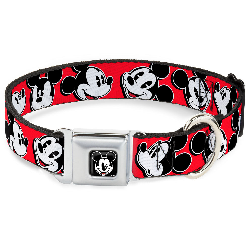 Mickey Mouse Winking Full Color Black Seatbelt Buckle Collar - Mickey Mouse Expressions Red/Black/White Dog Collars Seatbelt Buckle Disney