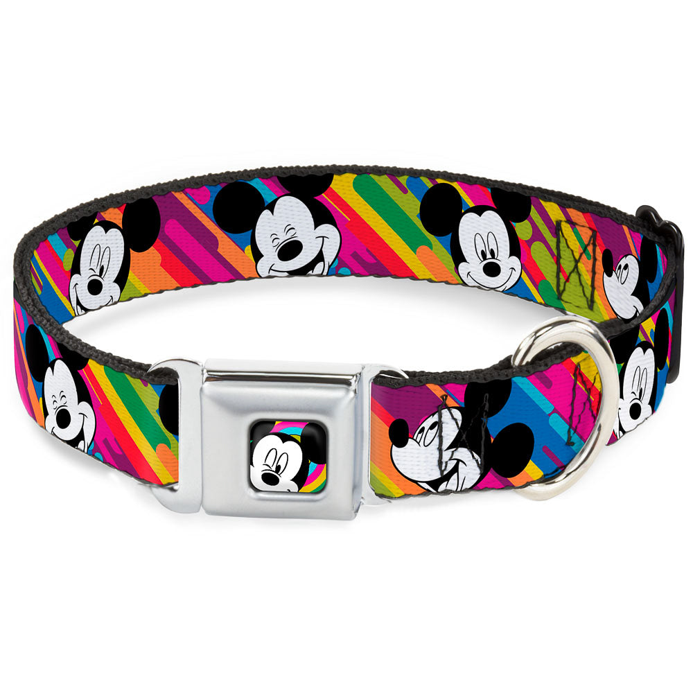 Mickey Mouse Winking CLOSE-UP Full Color Multi Color Black White Seatbelt Buckle Collar - Mickey Mouse Expressions Multi Color White/Black Dog Collars Seatbelt Buckle Disney