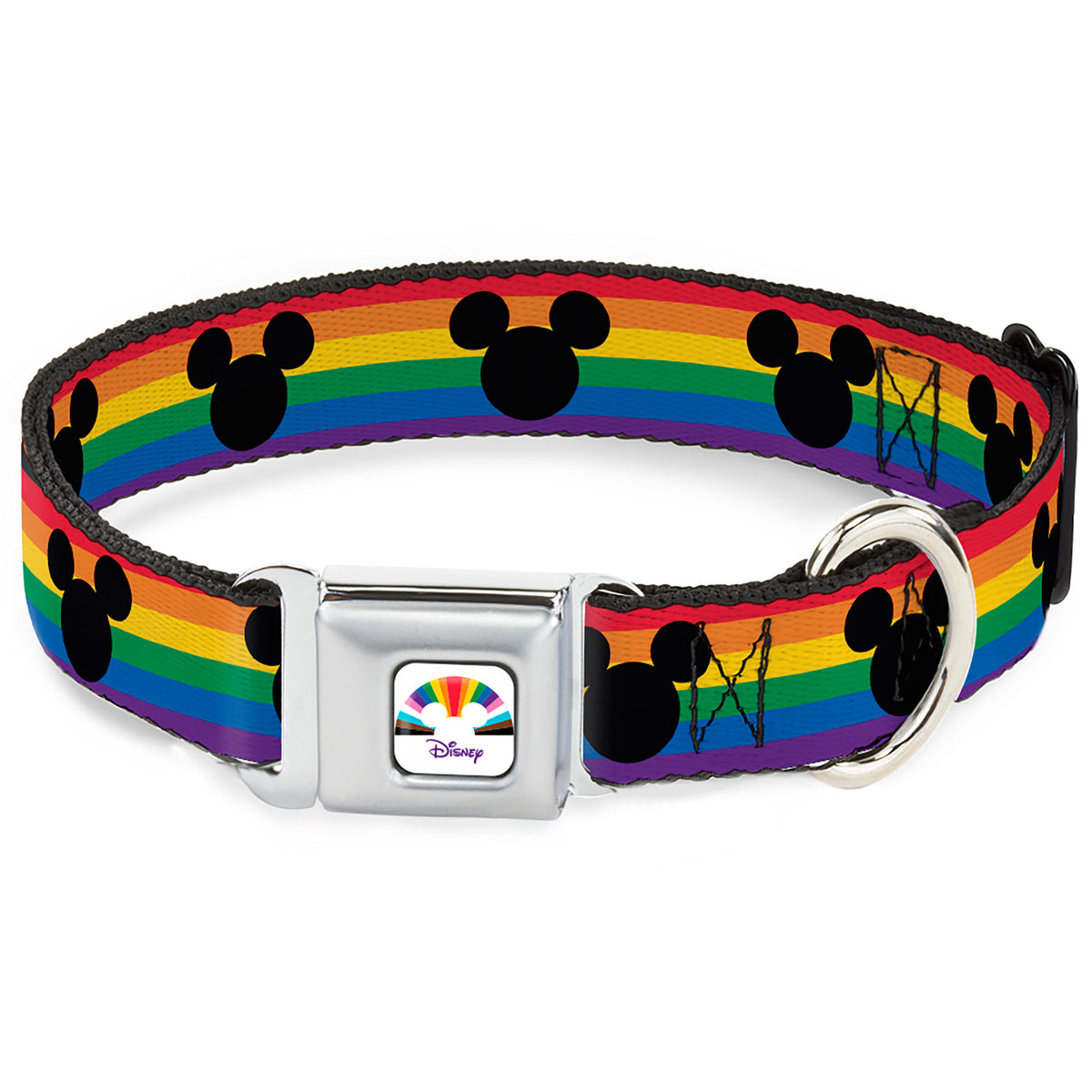 DISNEY Mickey Mouse Pride Ears Icon Full Color White/Multi Color Seatbelt Buckle Collar - Mickey Mouse Ears Icon Rainbow Pride Flag Dog Collars Seatbelt Buckle Disney