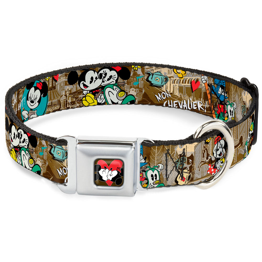 Mickey & Minnie Kiss Heart Full Color Gray Seatbelt Buckle Collar - Mickey & Minnie Croissant de Triomphe Scenes Dog Collars Seatbelt Buckle Disney