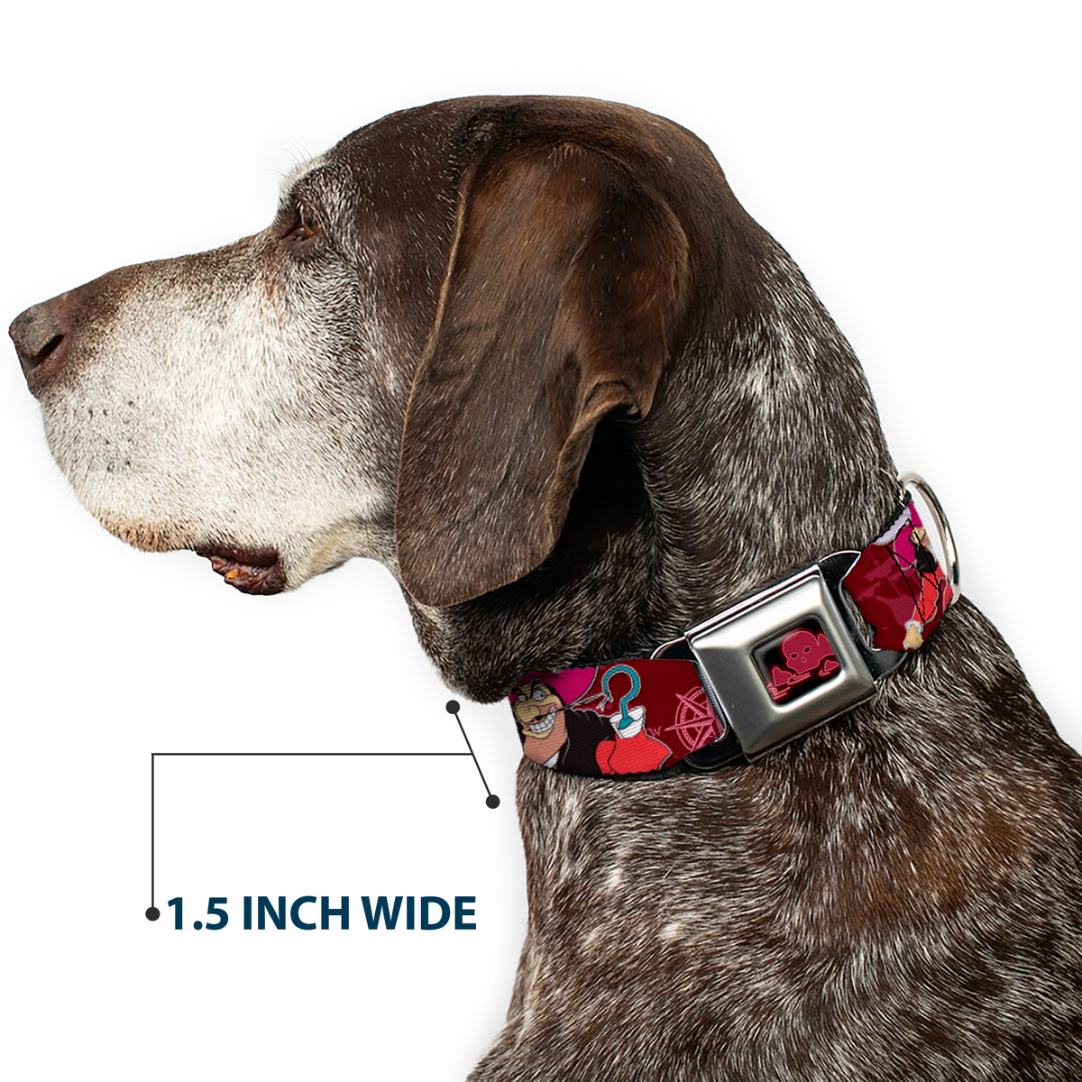 Peter Pan Skull Rock Full Color Black/Burgundy Seatbelt Buckle Collar - Captain Hook Poses/Nautical Elements Burgundy Dog Collars Seatbelt Buckle Disney