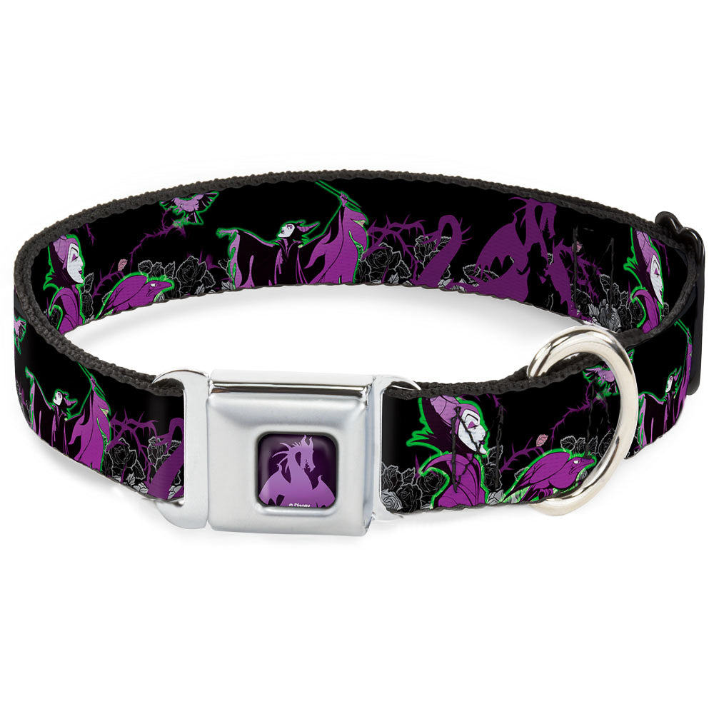 Dragon Maleficent Full Color Black Purple Seatbelt Buckle Collar - Maleficent & Diablo Black Roses/Purples Dog Collars Seatbelt Buckle Disney