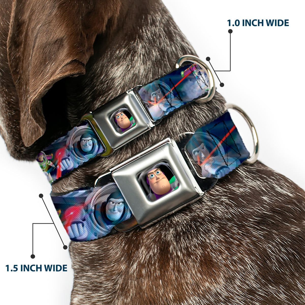 Buzz Lightyear Pose2 Full Color Black Seatbelt Buckle Collar - Buzz Lightyear Action Poses Stacked Dog Collars Seatbelt Buckle Disney