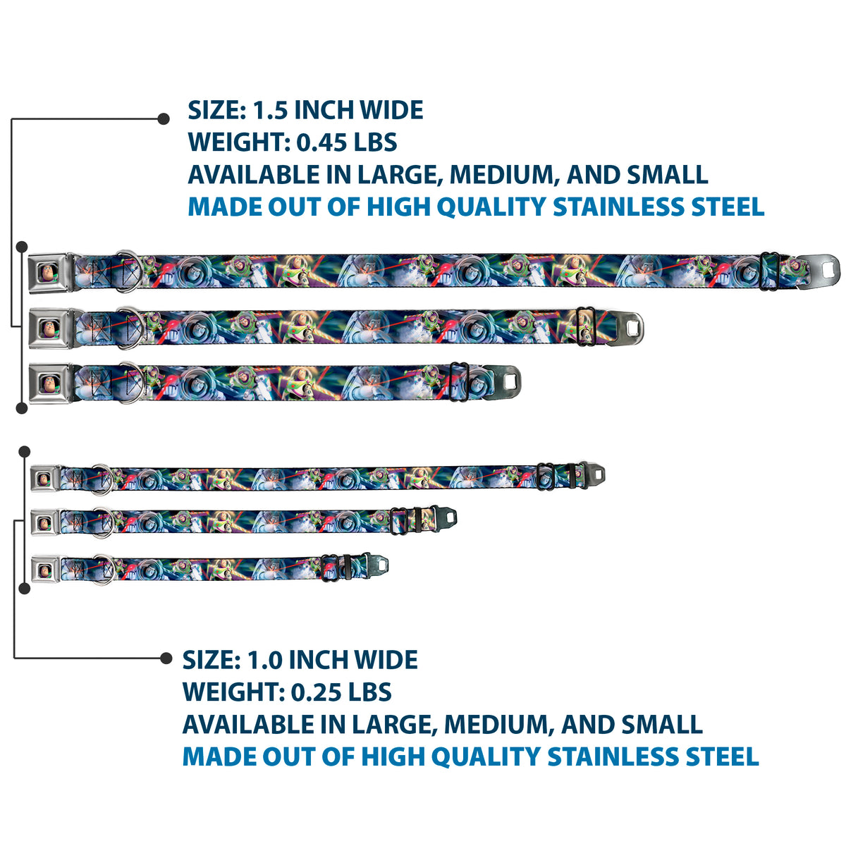Buzz Lightyear Pose2 Full Color Black Seatbelt Buckle Collar - Buzz Lightyear Action Poses Stacked Dog Collars Seatbelt Buckle Disney