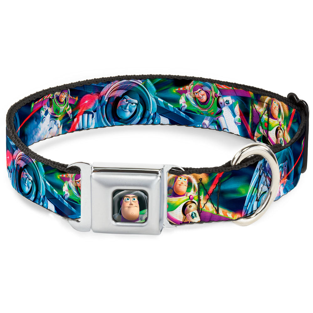 Buzz Lightyear Pose2 Full Color Black Seatbelt Buckle Collar - Buzz Lightyear Action Poses Stacked Dog Collars Seatbelt Buckle Disney