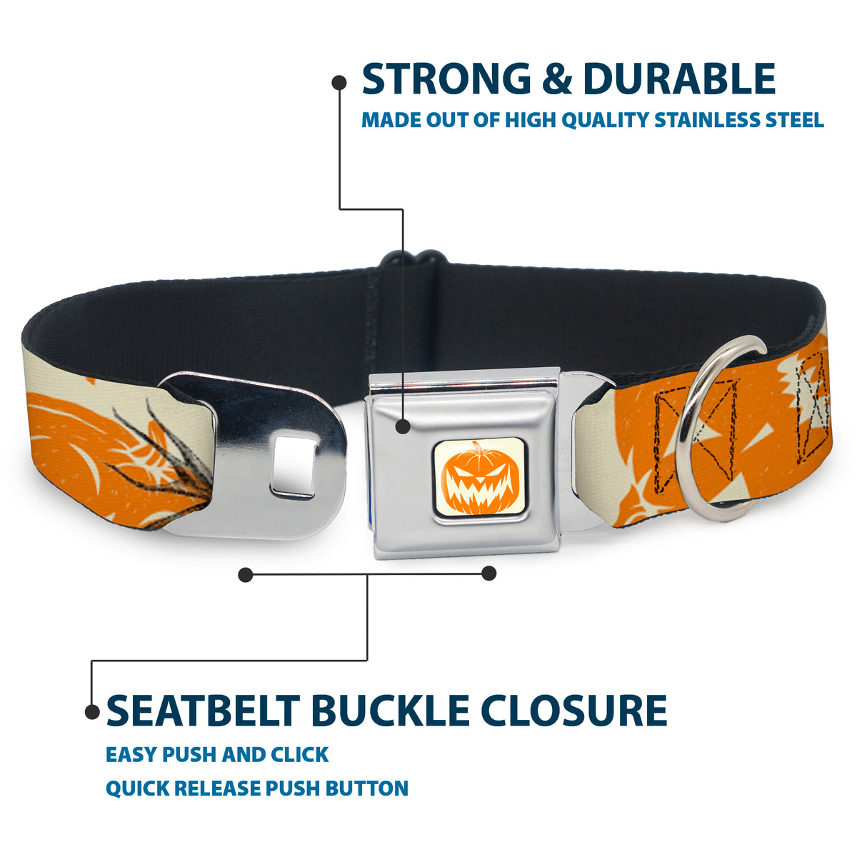 The Nightmare Before Christmas Pumpkin Ivory/Orange Seatbelt Buckle Collar - The Nightmare Before Christmas Jack Pose and Pumpkins Collage Ivory/Orange/Black Dog Collars Seatbelt Buckle Disney
