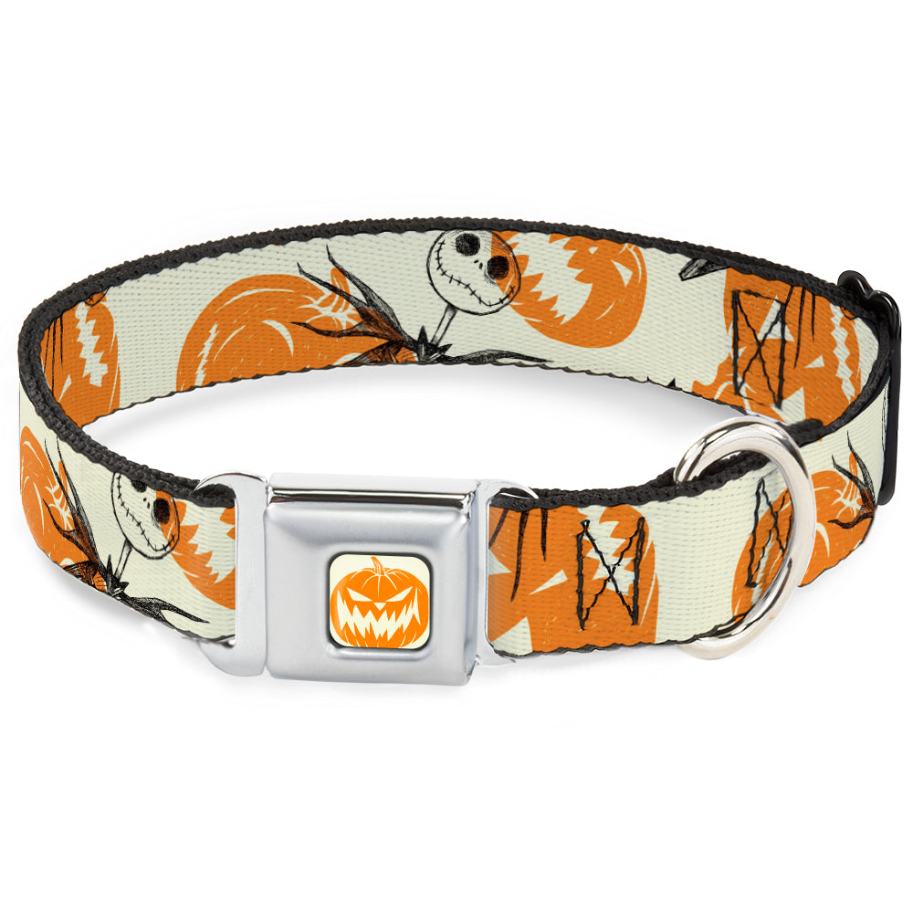 The Nightmare Before Christmas Pumpkin Ivory/Orange Seatbelt Buckle Collar - The Nightmare Before Christmas Jack Pose and Pumpkins Collage Ivory/Orange/Black Dog Collars Seatbelt Buckle Disney