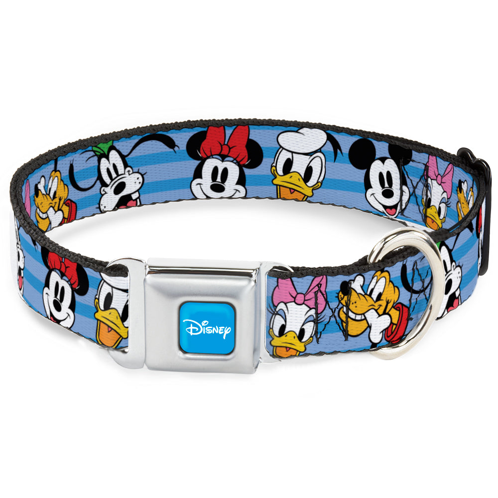 DISNEY Signature Full Color Blue/White Seatbelt Buckle Collar - Disney The Sensational Six Smiling Faces Stripe Blues Dog Collars Seatbelt Buckle Disney