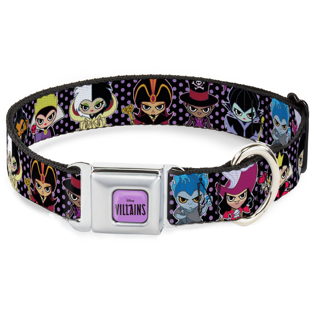 DISNEY VILLAINS Text Full Color Lavender/Black Seatbelt Buckle Collar - Disney 11-Sweet Chibi Villain Poses Polka Dot Black/Lavender Dog Collars Seatbelt Buckle Disney