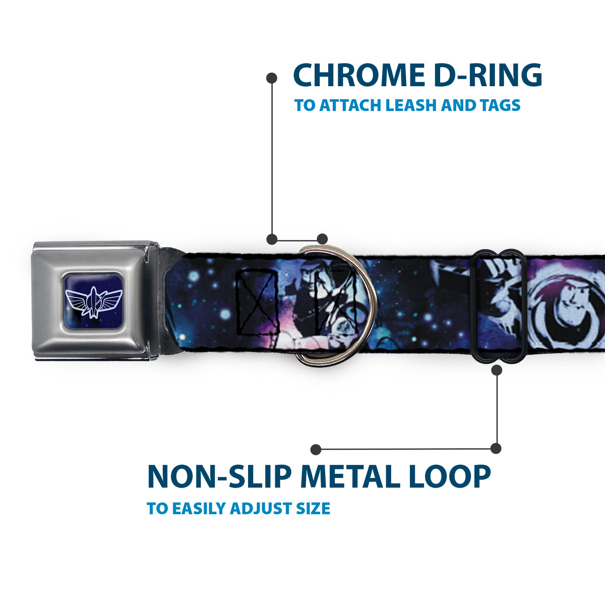 Space Ranger Logo Outline Full Color Blue/White Seatbelt Buckle Collar - Buzz Lightyear Poses Galaxy Blues Dog Collars Seatbelt Buckle Disney