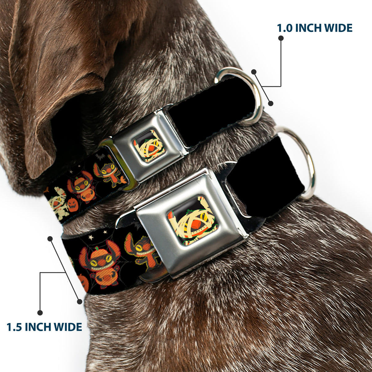 Lilo and Stitch Holiday Halloween Stitch Mummy Face Full Color Black Seatbelt Buckle Collar - Lilo and Stitch Halloween Stitch Dress Up Poses Black Dog Collars Seatbelt Buckle Disney