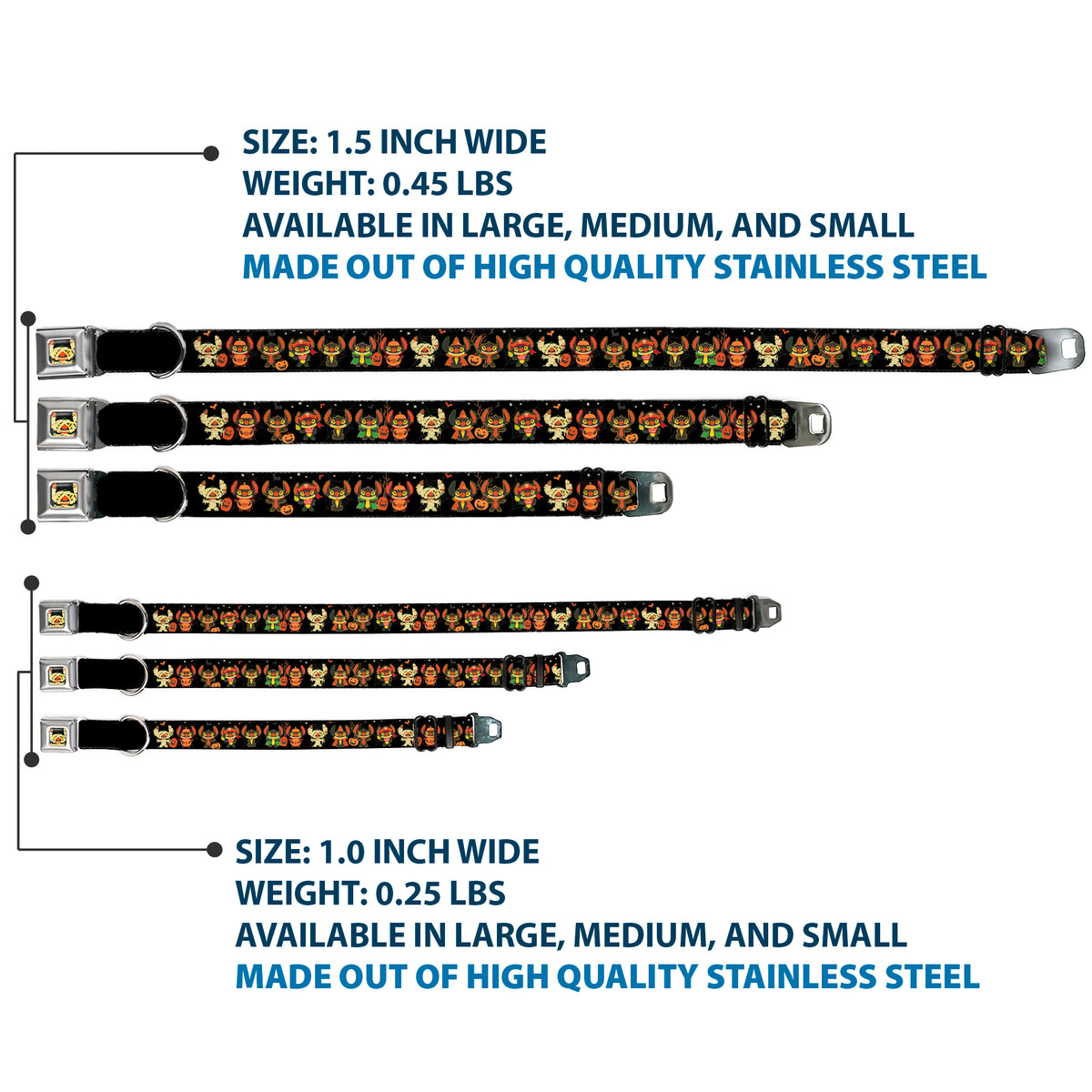 Lilo and Stitch Holiday Halloween Stitch Mummy Face Full Color Black Seatbelt Buckle Collar - Lilo and Stitch Halloween Stitch Dress Up Poses Black Dog Collars Seatbelt Buckle Disney