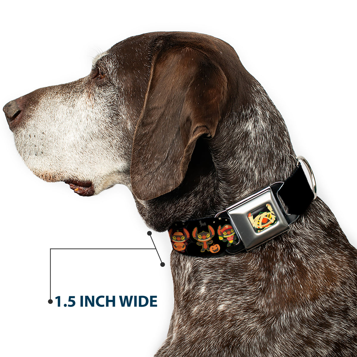 Lilo and Stitch Holiday Halloween Stitch Mummy Face Full Color Black Seatbelt Buckle Collar - Lilo and Stitch Halloween Stitch Dress Up Poses Black Dog Collars Seatbelt Buckle Disney