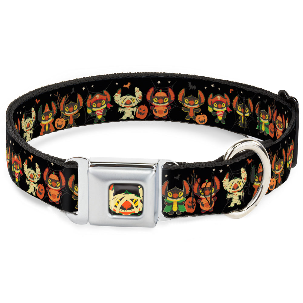Lilo and Stitch Holiday Halloween Stitch Mummy Face Full Color Black Seatbelt Buckle Collar - Lilo and Stitch Halloween Stitch Dress Up Poses Black Dog Collars Seatbelt Buckle Disney