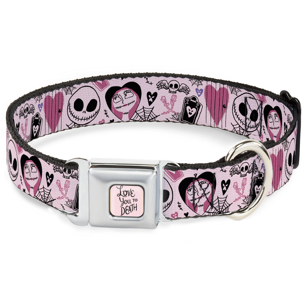 The Nightmare Before Christmas LOVE YOU TO DEATH Full Color Pink/Black Seatbelt Buckle Collar - The Nightmare Before Christmas Jack and Sally Doodles Pinks/Black Dog Collars Seatbelt Buckle Disney