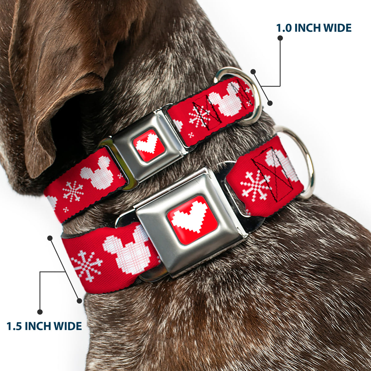Disney Holiday Mickey Mouse Heart Sweater Stitch Full Color Red/White Seatbelt Buckle Collar - Disney Holiday Mickey Mouse Heart Sweater Stitch Red/White Dog Collars Seatbelt Buckle Disney