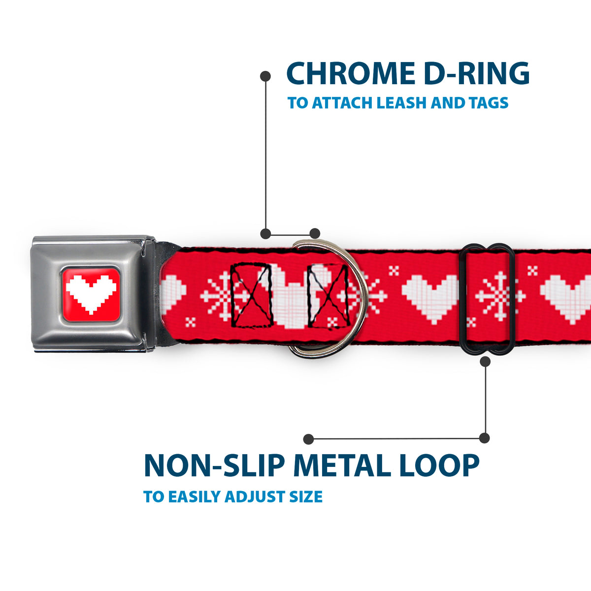 Disney Holiday Mickey Mouse Heart Sweater Stitch Full Color Red/White Seatbelt Buckle Collar - Disney Holiday Mickey Mouse Heart Sweater Stitch Red/White Dog Collars Seatbelt Buckle Disney