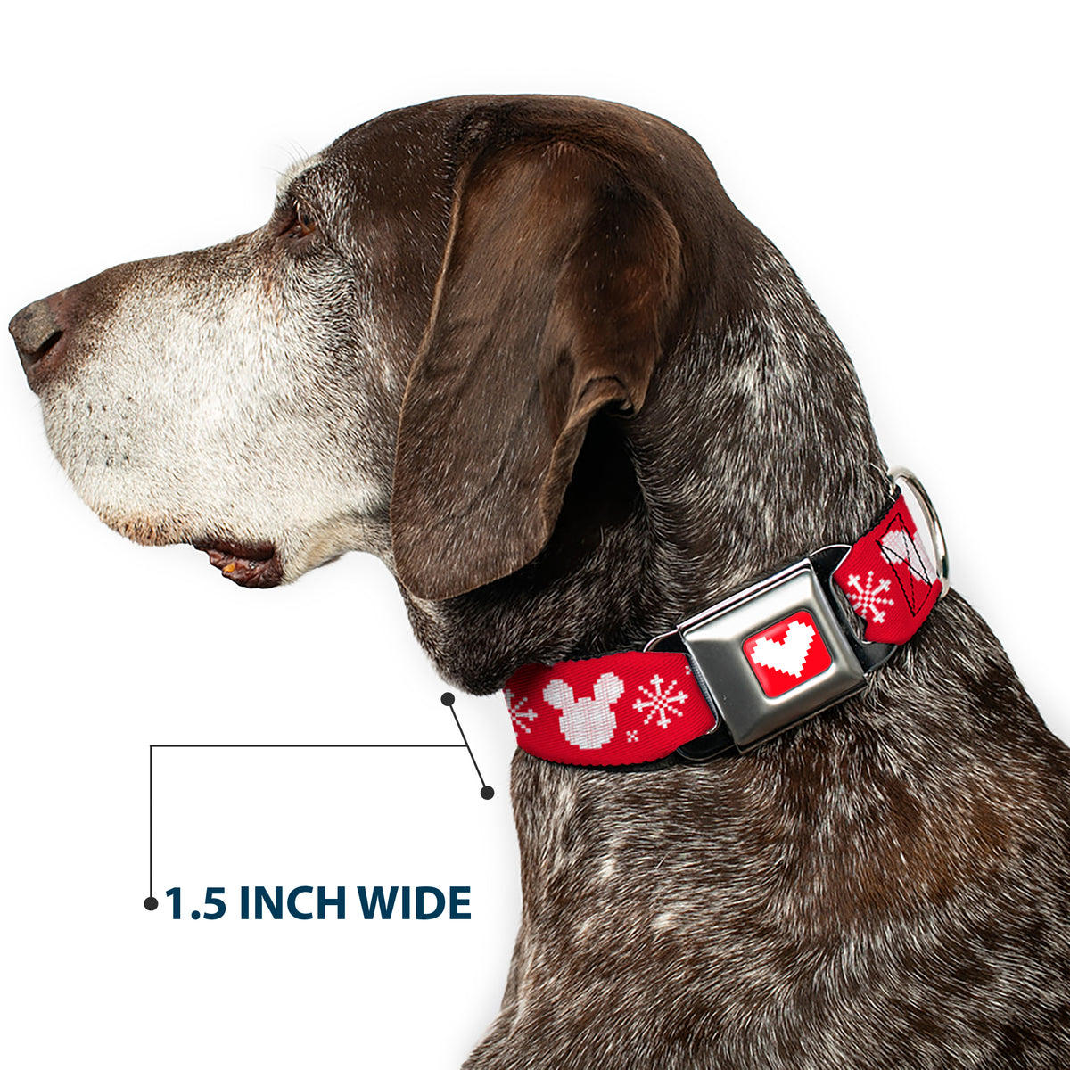 Disney Holiday Mickey Mouse Heart Sweater Stitch Full Color Red/White Seatbelt Buckle Collar - Disney Holiday Mickey Mouse Heart Sweater Stitch Red/White Dog Collars Seatbelt Buckle Disney