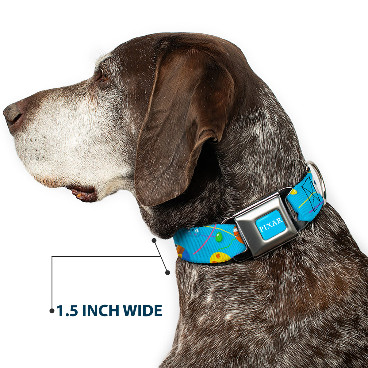 PIXAR Title Logo Full Color Blue/White Seatbelt Buckle Collar - Pixar Holiday Collection Easter Egg Characters Scattered Blue Dog Collars Seatbelt Buckle Disney