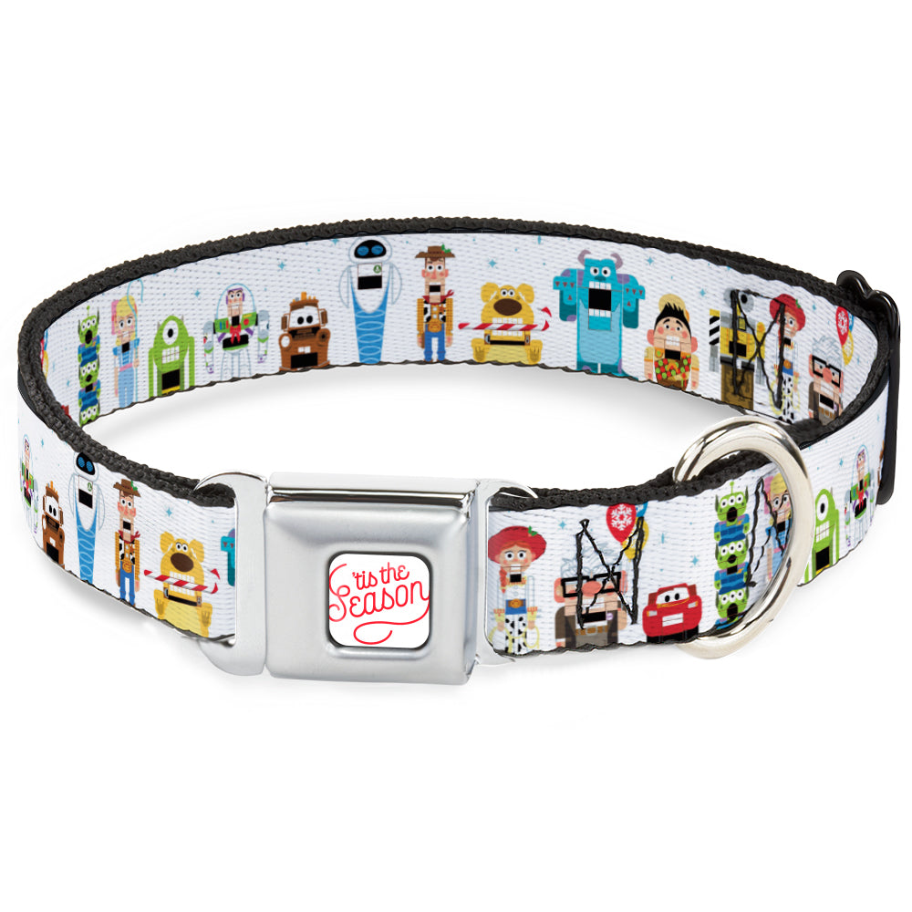 Pixar TIS THE SEASON Script Full Color White/Red Seatbelt Buckle Collar - Pixar Holiday Collection Nutcracker Characters Lineup/Stars White/Blues Dog Collars Seatbelt Buckle Disney