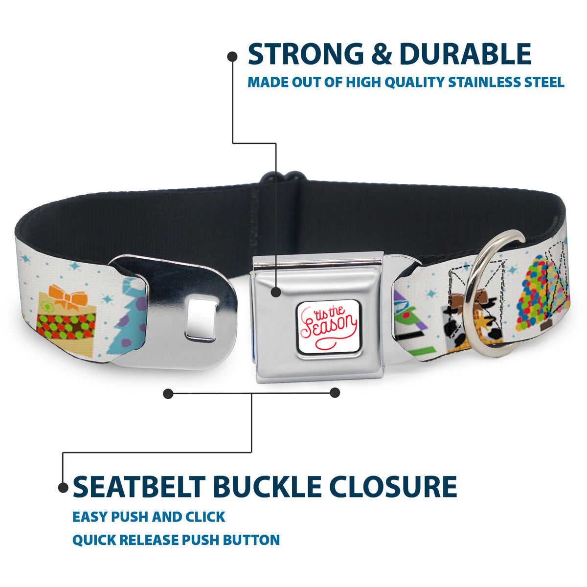 Pixar TIS THE SEASON Script Full Color White/Red Seatbelt Buckle Collar - Pixar Holiday Collection Character Gifts Lineup/Stars White/Blues Dog Collars Seatbelt Buckle Disney
