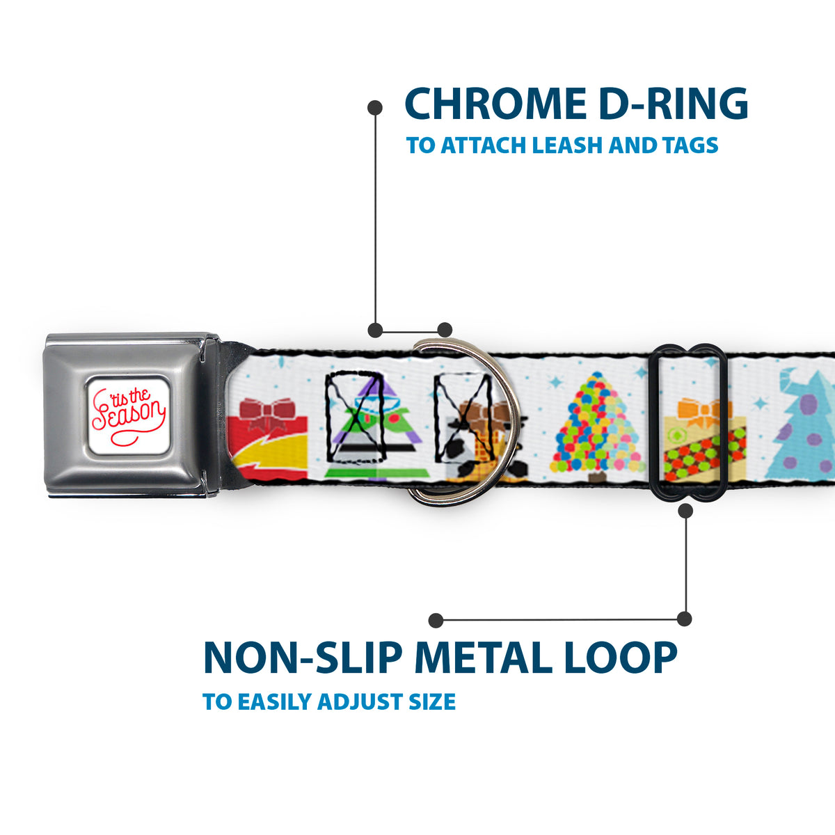 Pixar TIS THE SEASON Script Full Color White/Red Seatbelt Buckle Collar - Pixar Holiday Collection Character Gifts Lineup/Stars White/Blues Dog Collars Seatbelt Buckle Disney