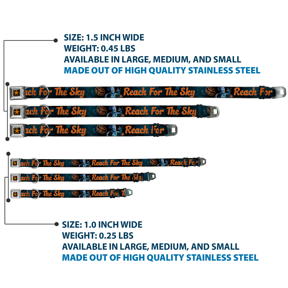 Woody Sherriff Star Reverse Brushed Seatbelt Buckle Collar - Woody REACH FOR THE SKY Denim Blue Print Dog Collars Seatbelt Buckle Disney