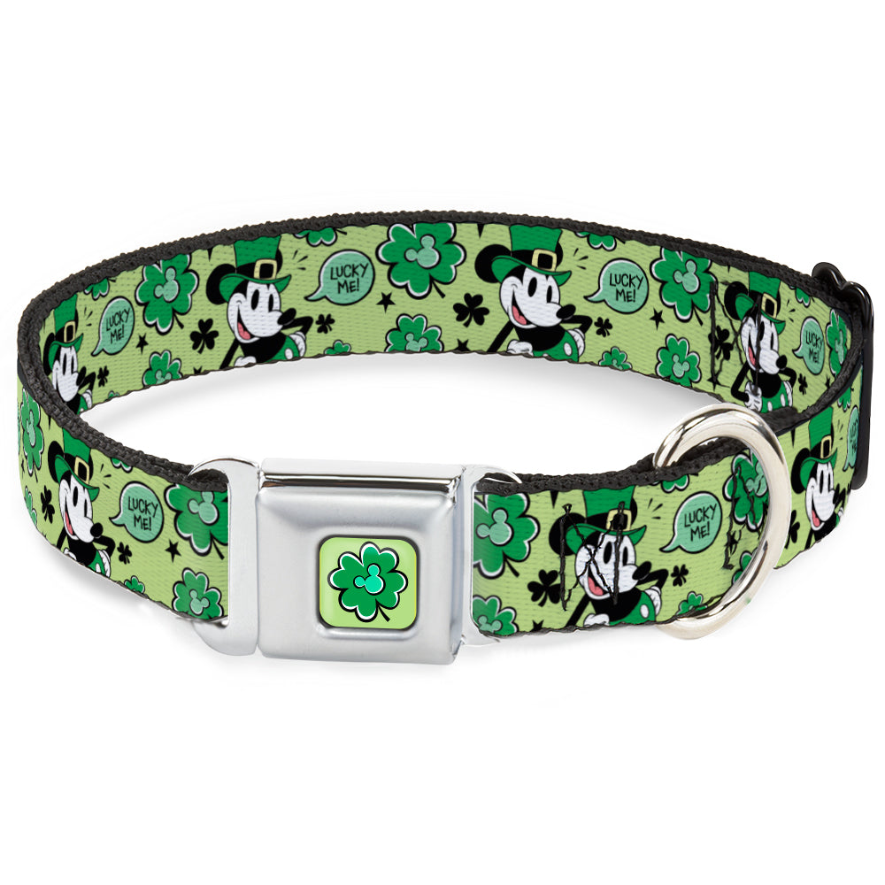 Mickey Mouse St. Patrick's Day Shamrock Full Color Greens Seatbelt Buckle Collar - Mickey Mouse St. Patrick's Day LUCKY ME Leprechaun Pose and Shamrocks Greens Dog Collars Seatbelt Buckle Disney