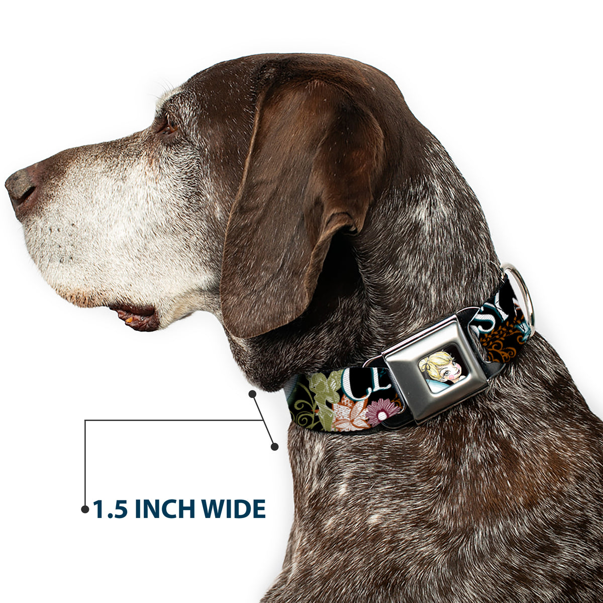 Tinker Bell Sketch Full Color Black Seatbelt Buckle Collar - Tinker Bell Floral Collage CLASSY AND SASSY Dog Collars Seatbelt Buckle Disney