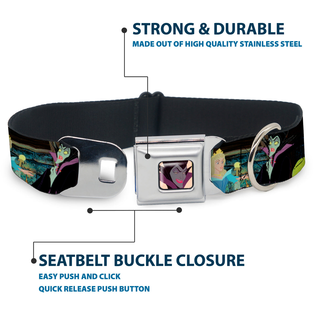Maleficent Face2 Full Color Light Pink Glow Seatbelt Buckle Collar - Princess Aurora & Maleficent Scenes Dog Collars Seatbelt Buckle Disney