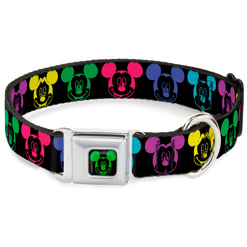 Mickey Mouse Expression2 Full Color Black Neon Green Seatbelt Buckle Collar - Mickey Expressions Black/Multi Neon Dog Collars Seatbelt Buckle Disney