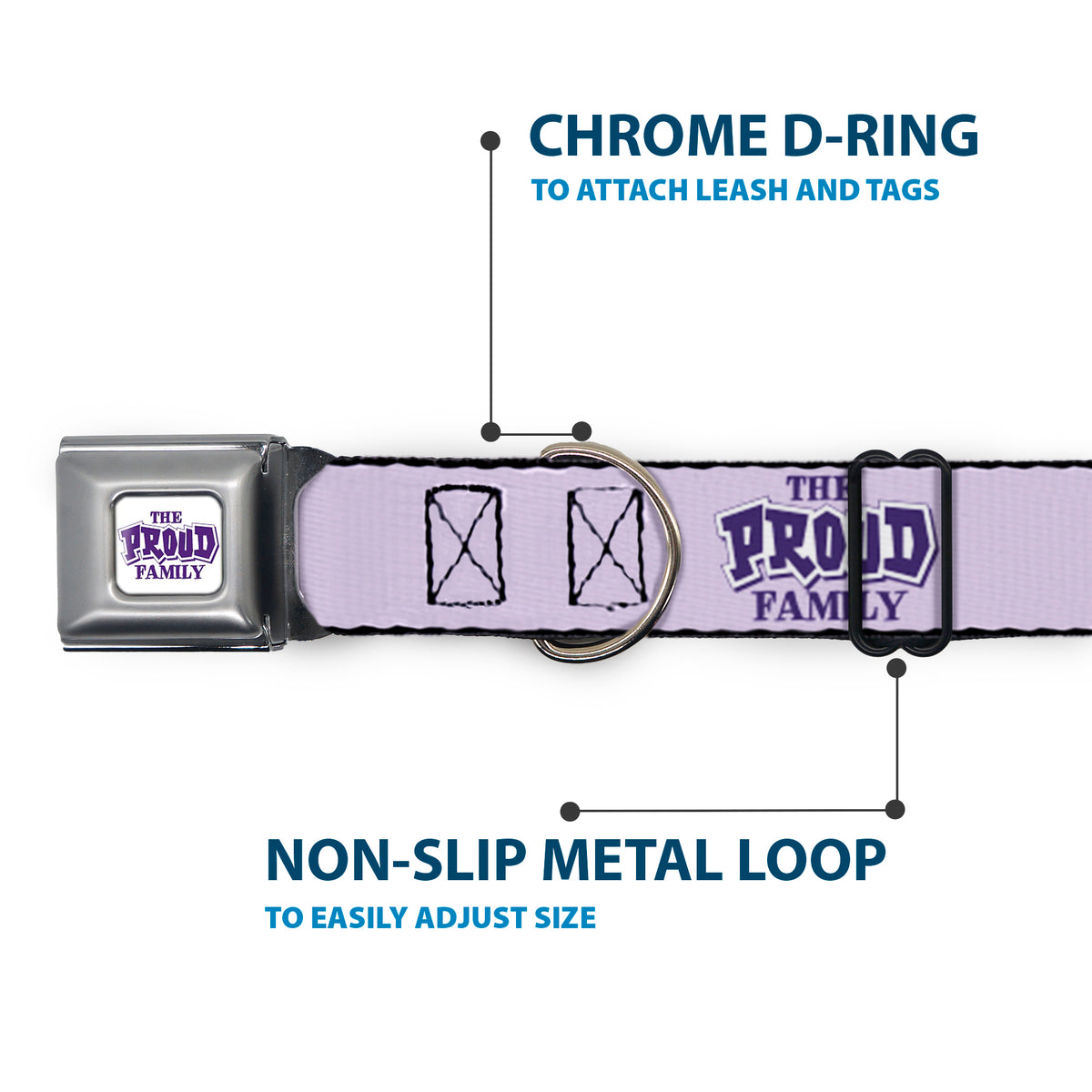 THE PROUD FAMILY Title Logo Full Color White/Purple Seatbelt Buckle Collar - THE PROUD FAMILY Title Logo Purples Dog Collars Seatbelt Buckle Disney