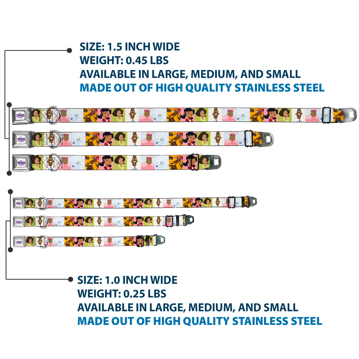 THE PROUD FAMILY Title Logo Full Color White/Purple Seatbelt Buckle Collar - The Proud Family 6-Character Block Poses Dog Collars Seatbelt Buckle Disney