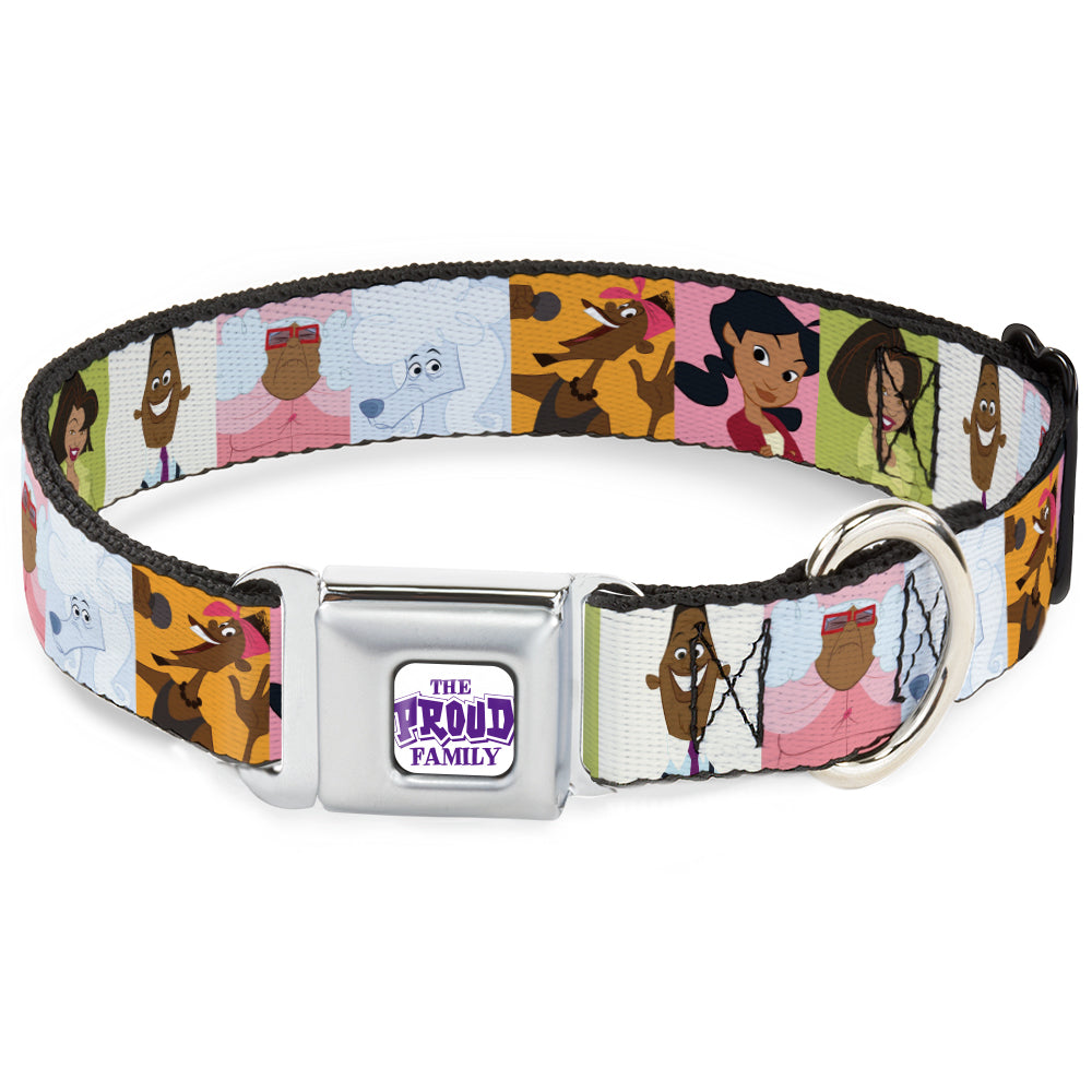 THE PROUD FAMILY Title Logo Full Color White/Purple Seatbelt Buckle Collar - The Proud Family 6-Character Block Poses Dog Collars Seatbelt Buckle Disney