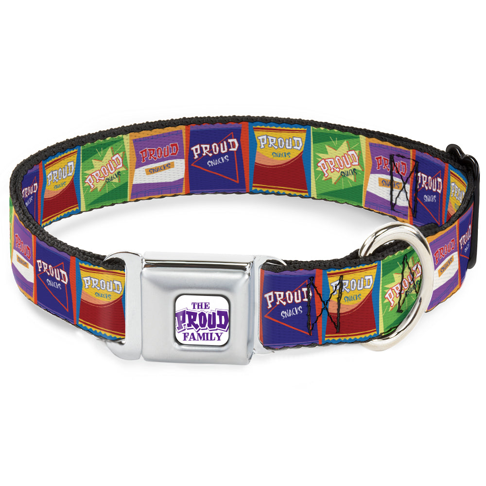 THE PROUD FAMILY Title Logo Full Color White/Purple Seatbelt Buckle Collar - The Proud Family PROUD SNACKS Logo Blocks Multi Color Dog Collars Seatbelt Buckle Disney