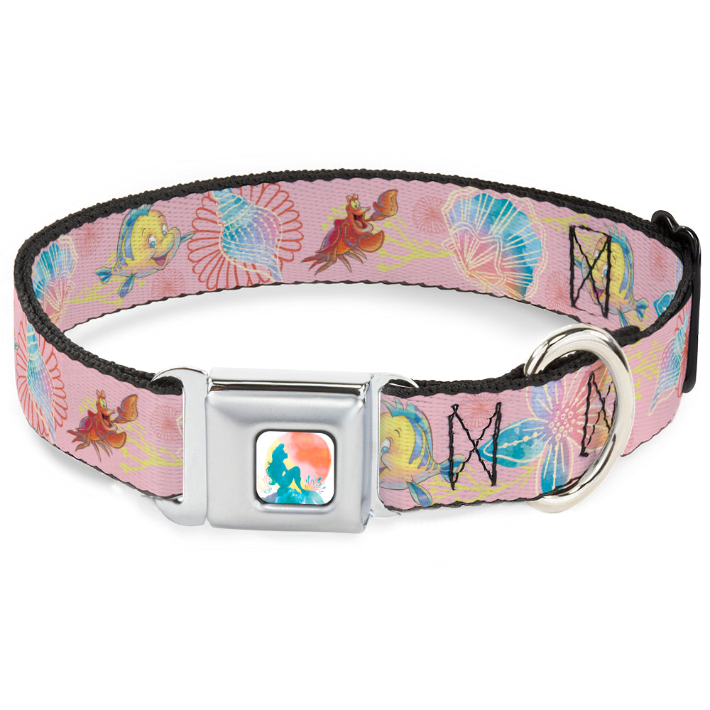 The Little Mermaid Ariel Silhouette Pose Full Color White/Multi Color Seatbelt Buckle Collar - The Little Mermaid Flounder and Sebastian Under the Sea Pinks Dog Collars Seatbelt Buckle Disney
