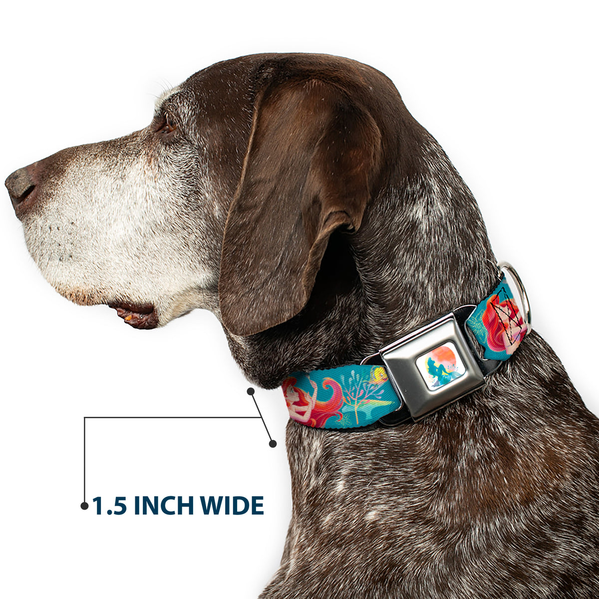 The Little Mermaid Ariel Silhouette Pose Full Color White/Multi Color Seatbelt Buckle Collar - The Little Mermaid Flounder and Sebastian Under the Sea Greens Dog Collars Seatbelt Buckle Disney