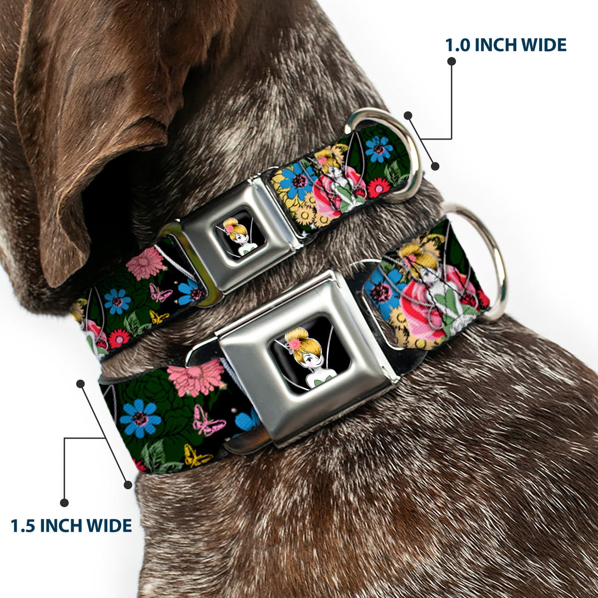 Tinker Bell Sketch Full Color Seatbelt Buckle Collar - Tinker Bell Poses/Sleeping Floral Collage Dog Collars Seatbelt Buckle Disney