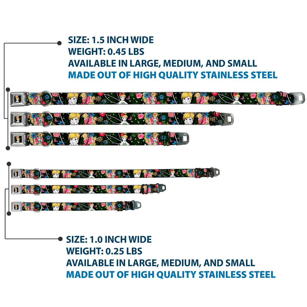 Tinker Bell Sketch Full Color Seatbelt Buckle Collar - Tinker Bell Poses/Sleeping Floral Collage Dog Collars Seatbelt Buckle Disney