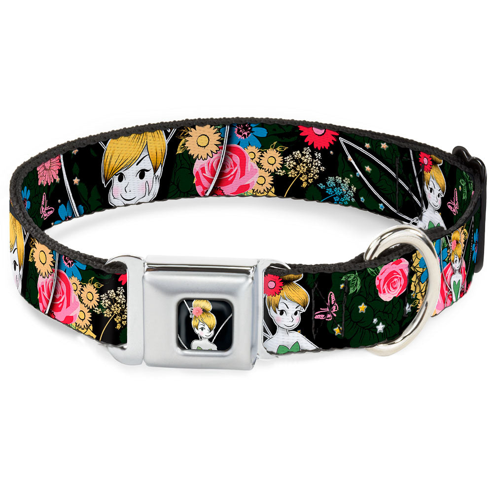 Tinker Bell Sketch Full Color Seatbelt Buckle Collar - Tinker Bell Poses/Sleeping Floral Collage Dog Collars Seatbelt Buckle Disney